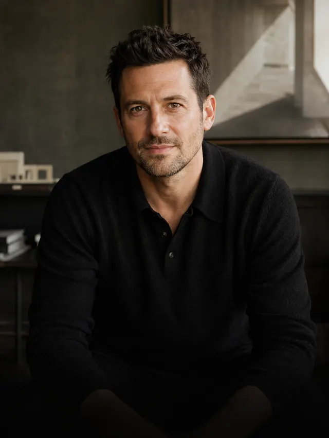 Illustrative male founder portrait for a personal-brand campaign