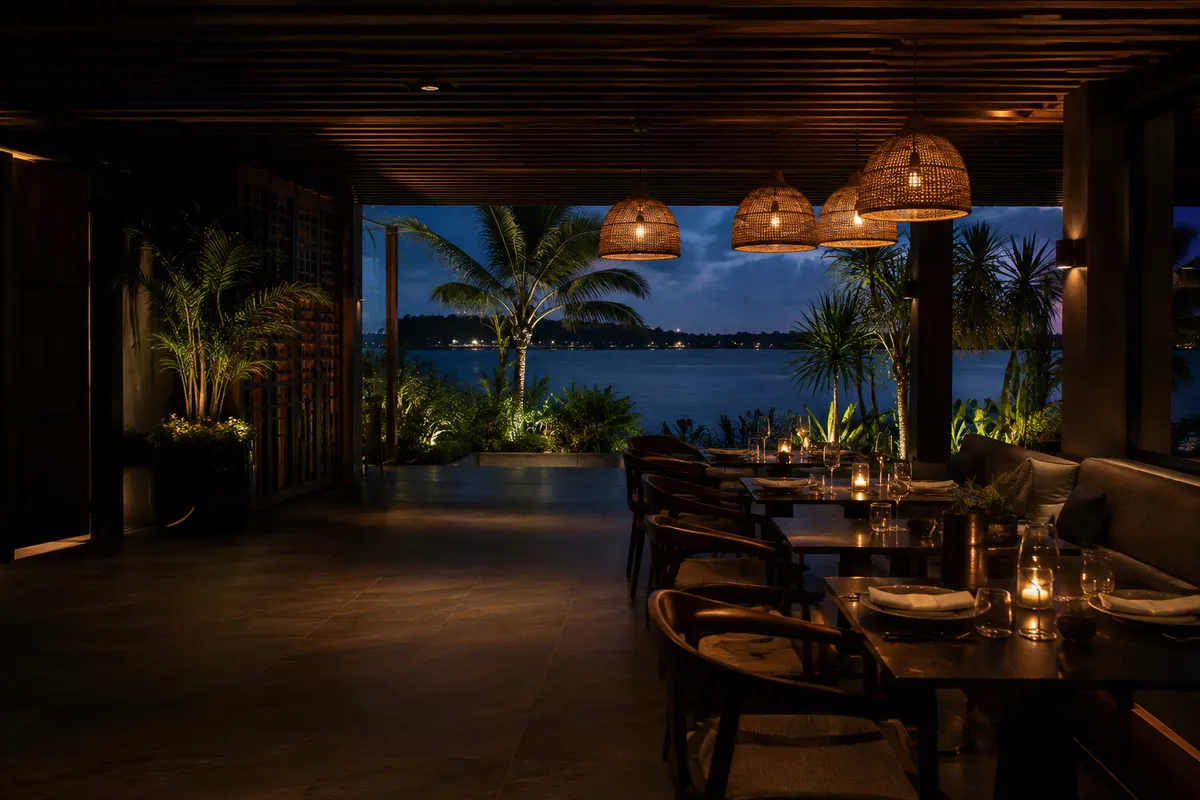 Illustrative boutique restaurant campaign at blue hour